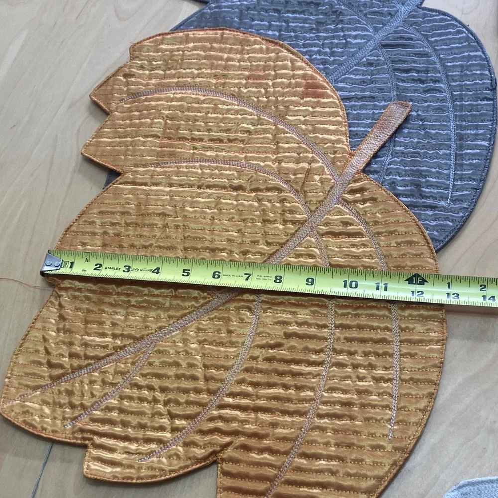 Leaf-Shaped Placemats Set‎ in Gold, Gray, Brown, and Cream